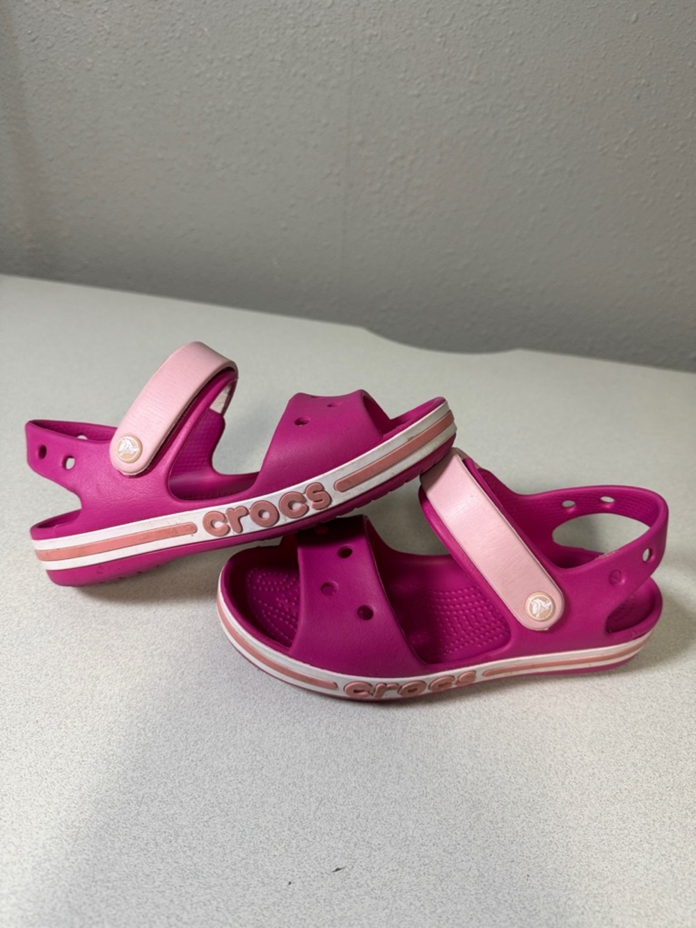 CROCS Kids Hot Pink Sandals with Light Pink Strap - Picture 7 of 7